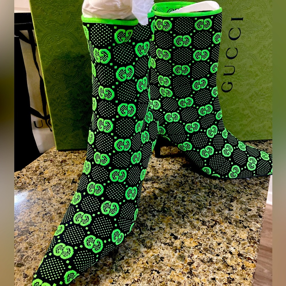 Black and Green Monogram Gucci Boots!